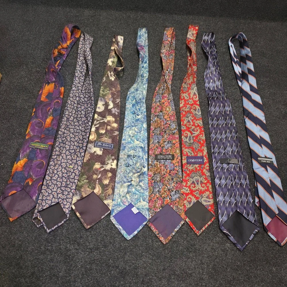 Vintage Mens Silk Tie Lot 8pc Paisley Floral Stripe Nathan Brach Mr Johns JF
